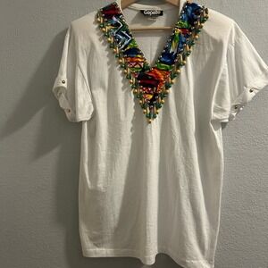 Vintage Gepetto size Med white shirt with‎ Multi color decor